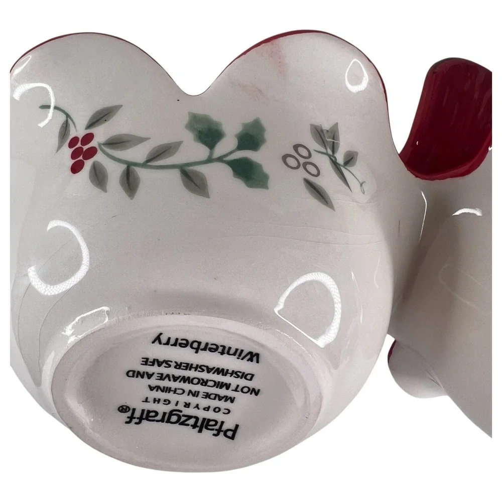 Pfaltzgraff Winterberry 2 Section Cardinal Server Bowl Snack Candy Dish Xmas